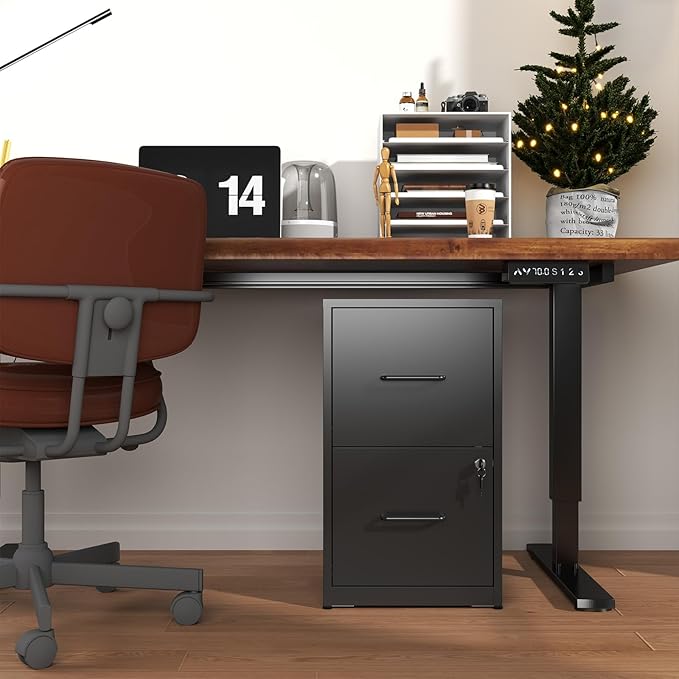 AQY 2 Drawer Filing Cabinet with Lock, Metal Black File Cabinet for Home Office, 18" Deep Vertical Storage Drawer for Hanging A4/Letter/Legal Size Files, Assembly Required