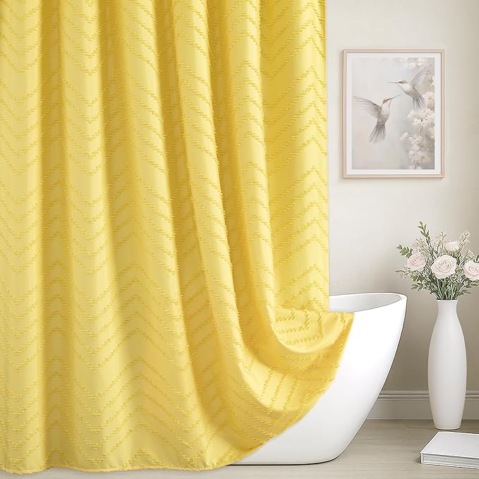 Yellow Shower Curtain Boho Farmhouse Shower Curtain 72 x 72 Tufted Chevron Textured Minimalist Shower Curtains for Bathroom