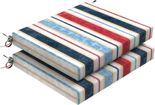 Set of 2 Outdoor Square Chair Cushions 18.5"x16"x2" for Patio, Water Resistant Patio Dining Seat Pads Replacement for Kitchen Garden and Outdoor Furniture Decoration - Stripe Red Blue