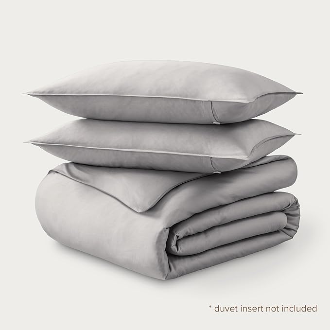 Bare Home 100% Organic Cotton Sateen Duvet Cover Set - 400 Thread Count - Smooth Sateen Weave - Warm & Luxurious - Duvet Cover (King/Cal King, Light Grey)