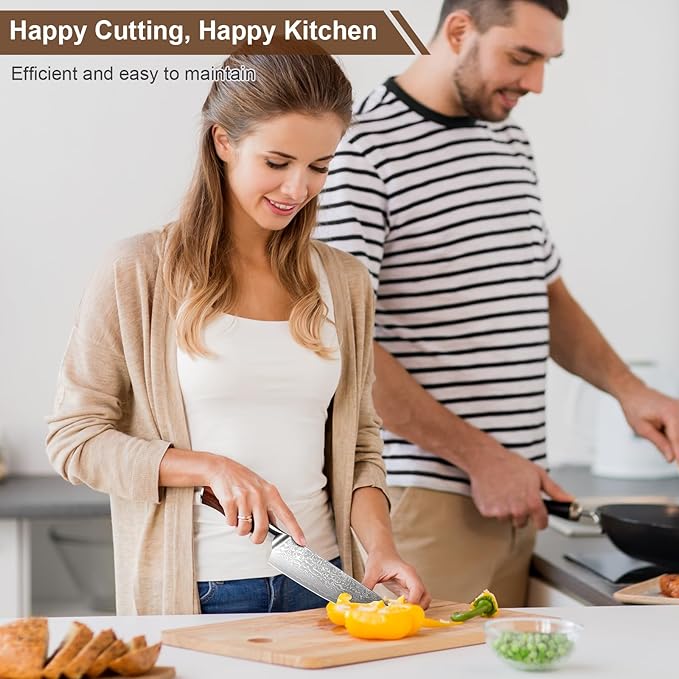 8 Inch Damascus Chef Knife with 9Cr18Mov, Professional Japanese Chef Knife with Ergonomic Handle and Gift Box for Kitchen