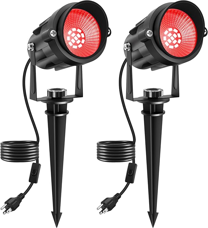 Halloween Red Landscape Lights Outdoor, 14 LED Landscape Lighting with US Plug, IP65 Waterproof Spotlights for Tree Yard Garden Pathway Christmas Decor 2 Pack
