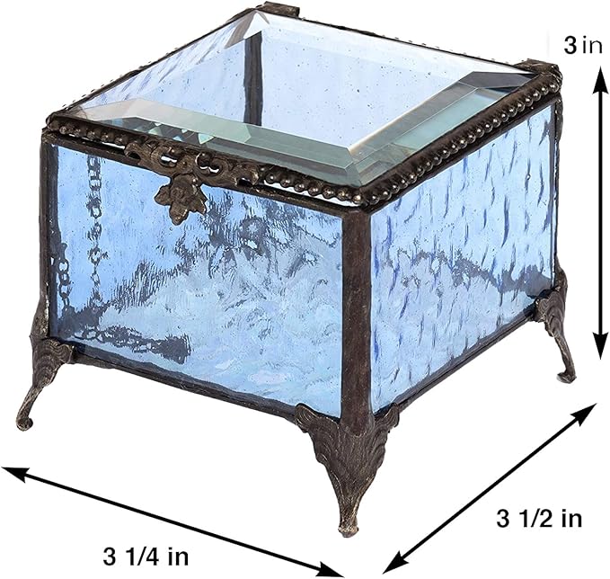 Personalized Engraved Jewelry Box Decorative Vanity Display Stained Glass Keepsake -J Devlin Box EB217-1 (Blue)