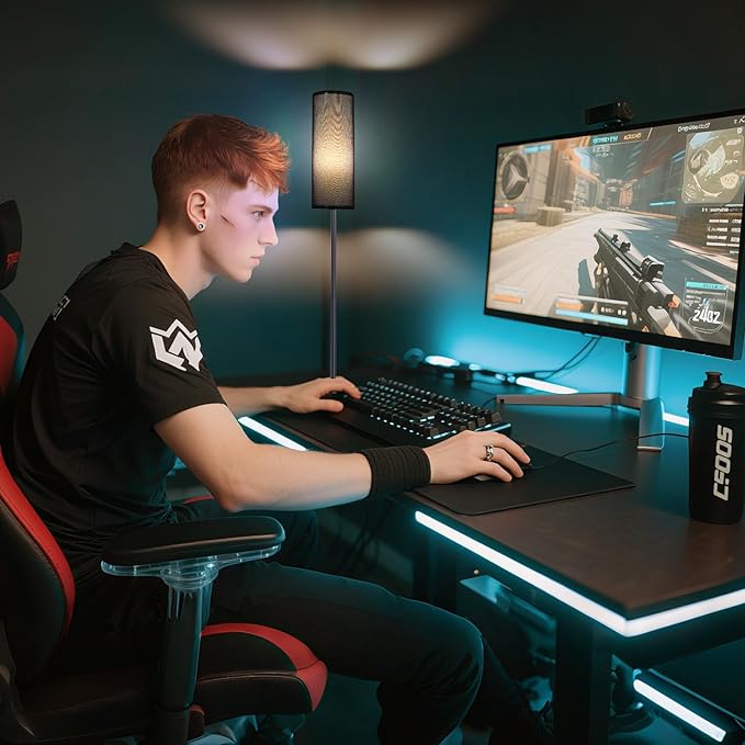 FRIDEKO HOME Floor Lamp with Black Shade, Simple Design with Foot Pedal Switch, Small Tall Lamps for Living Room Bedroom Office, Corner Floor Stand Light with Black Pole Lamp (No Bulb/No Remote)