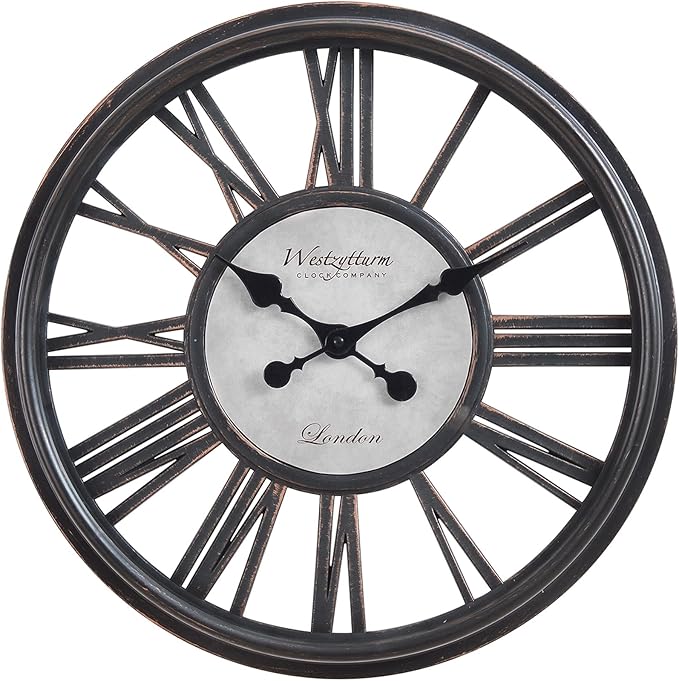 18 Inch Retro Black Wall Clock, Silent Non-Ticking Battery Operated Round Vintage Clock with Roman Numerals,Decorative Living Room, Kitchen, Bedroom Decor