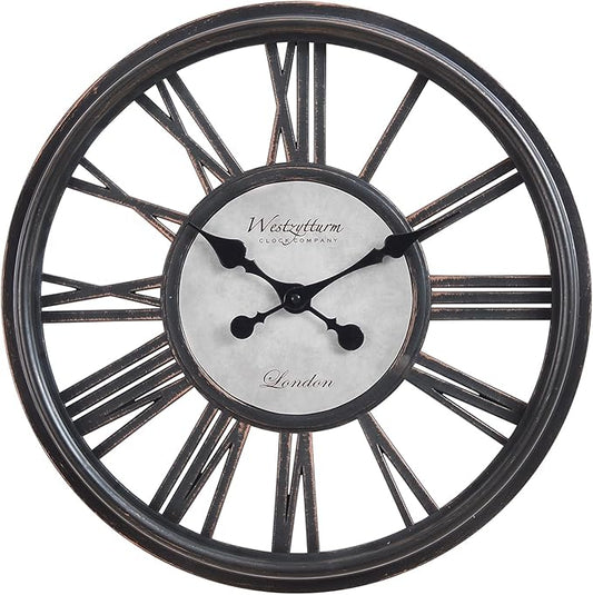 18 Inch Retro Black Wall Clock, Silent Non-Ticking Battery Operated Round Vintage Clock with Roman Numerals,Decorative Living Room, Kitchen, Bedroom Decor