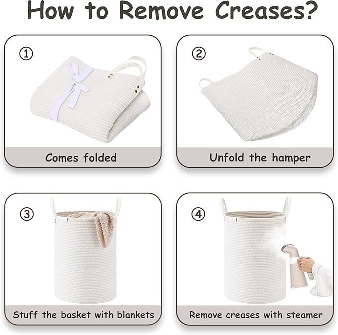 VIPOSCO Tall Laundry Basket, Large Dirty Clothes Hamper with Leather Handle, Woven Rope Storage Basket for Blanket, Toy In Living Room, Bathroom, Bedroom - 72L White