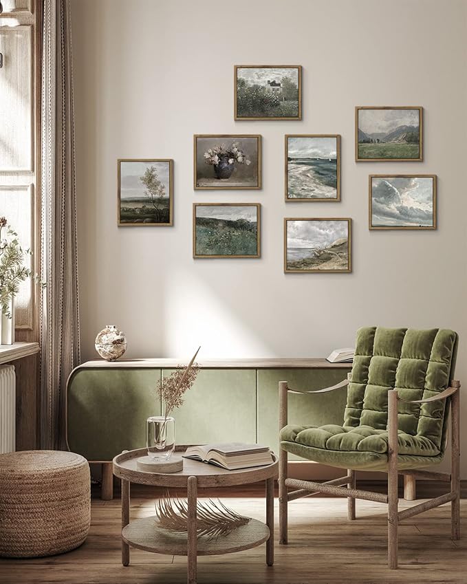 InSimSea Framed Canvas Wall Art, Vintage Decor with Clouds and Sunset Classical Paintings, Farmhouse Wall Art for Office, Home, Bedroom, Bathroom - 8x10