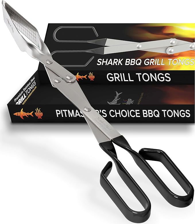 2-Pack, Great Value - 17" & 13" Professional Kitchen and Outdoor Grilling Utensil Set, by Shark BBQ Grill Tongs -(Black)