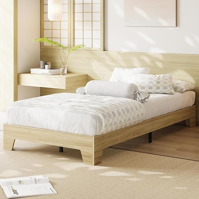 Garvee Wood Platform Bed Frame, Twin Size Bed Frame, Wood Slat Support, No Box Spring Needed, Easy Assembly, Noise-Free Design, Underbed Space for Storage