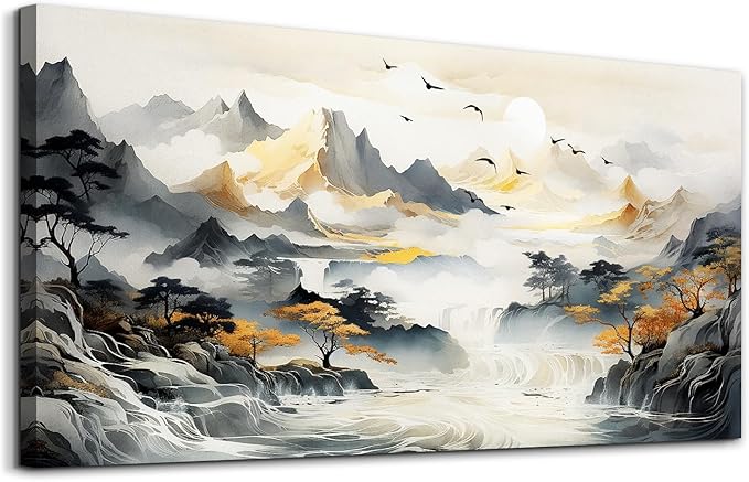 hyidecorart Framed Canvas Wall Art For Living Room Wall Decorations For Office Bedroom Wall Decor Mountain Landscape Wall Paintings Abstract Wall Pictures Modern Artwork Home Decor Mural 20X40 inch