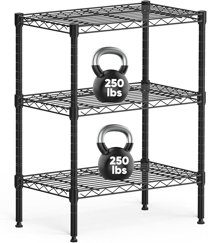Sweetcrispy 3-Shelf Storage Shelving Unit, Adjustable Metal Wire Racks Heavy Duty Standing Shelf Organizer for Kitchen, Closet, Pantry, Garage, Bathroom, Laundry (13.8" D x 23.6" W x 30" H)
