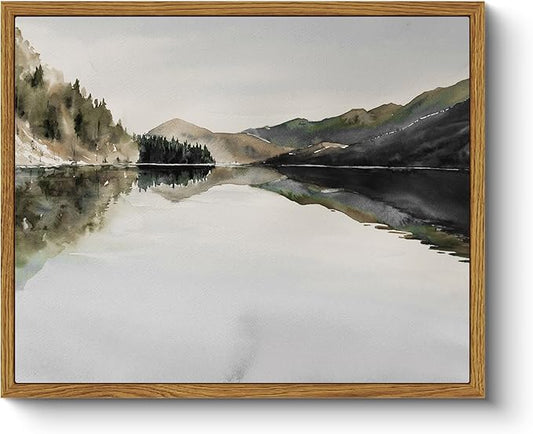 InSimSea Framed Wall Art for Living Room Mountain Reflection Decor Vintage Wall Art Mountain Range Nature Wilderness Art Decorative Rustic for Living Room Bedroom Office Wall Decor 9x11in