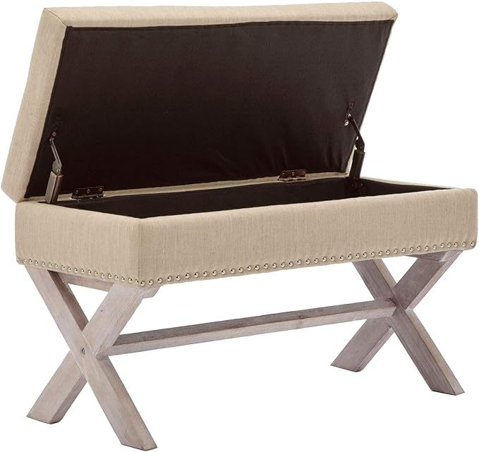 chairus Fabric Upholstered Storage Entryway Bench, 36 inch Bedroom Bench Seat with X-Shaped Wood Legs for Living Room, Foyer or Hallway - Beige