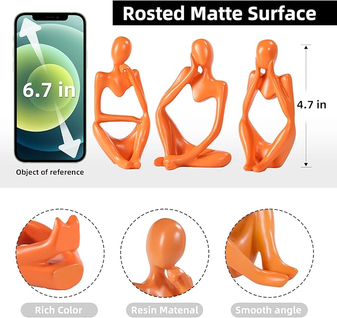 Thinker Statue Gold Decor Abstract Art Sculpture, Golden Resin Collectible Figurines for Home Living Room Office Shelf Decoration,Great Gifts Ideas (Orange)