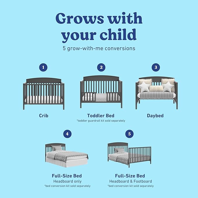 Graco Benton 5-in-1 Convertible Crib (Gray) – GREENGUARD Gold Certified, Converts from Baby Crib to Toddler Bed, Daybed and Full-Size Bed, Fits Standard Full-Size Crib Mattress