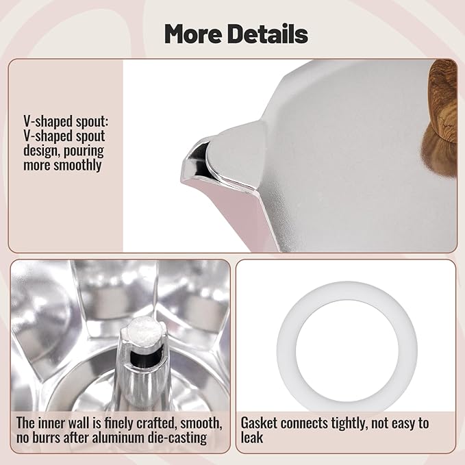 3 Cup Aluminum Moka Pot Classic Stovetop Espresso Coffee Maker 150ml 5oz Coffeemaker Percolator Mocha Pot Greca Coffee Maker Cafe Makers for Italian and Cuban Café Brewing Pink