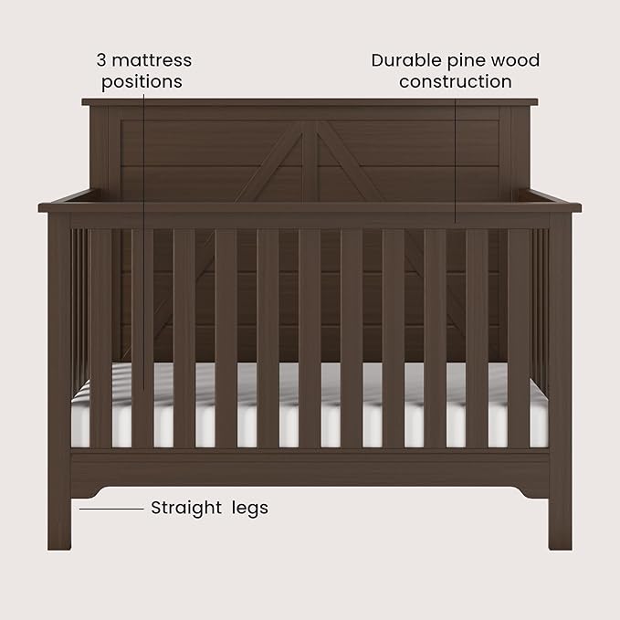 Child Craft Woodland 4-in-1 Convertible Crib, Baby Crib Converts to Day Bed, Toddler Bed and Full Size Bed, 3 Adjustable Mattress Positions, Non-Toxic, Baby Safe Finish (Brushed Truffle)