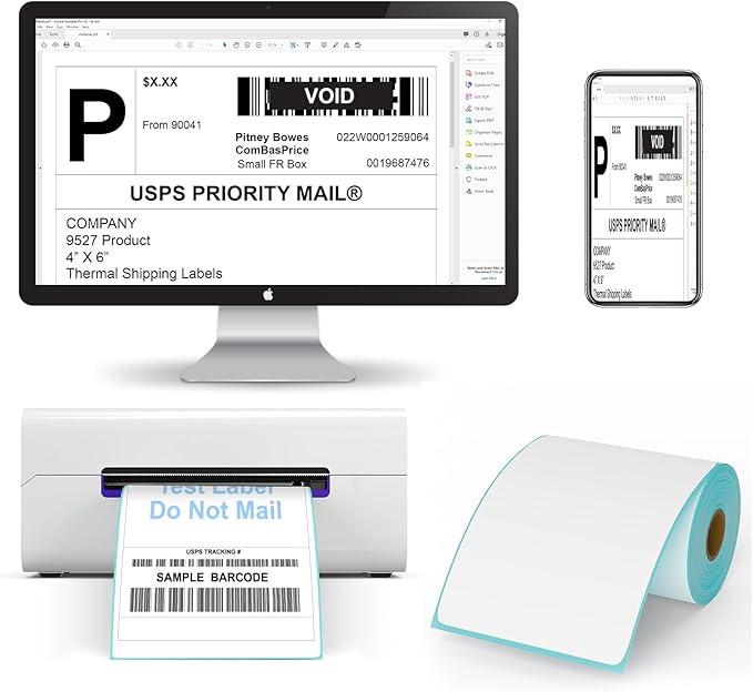 9527 Product 4" x 6" Thermal Labels for Zebra Rollo Direct Thermal Printers, 1 Roll 250 Labels Blank Direct Thermal Shipping Labels