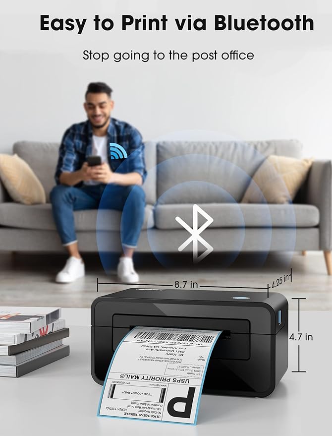 iDPRT Bluetooth Thermal Shipping Label Printer for Phone, 4x6, Supports Windows/Mac/iOS/Android, Ideal for Small Business and Shipping Packages