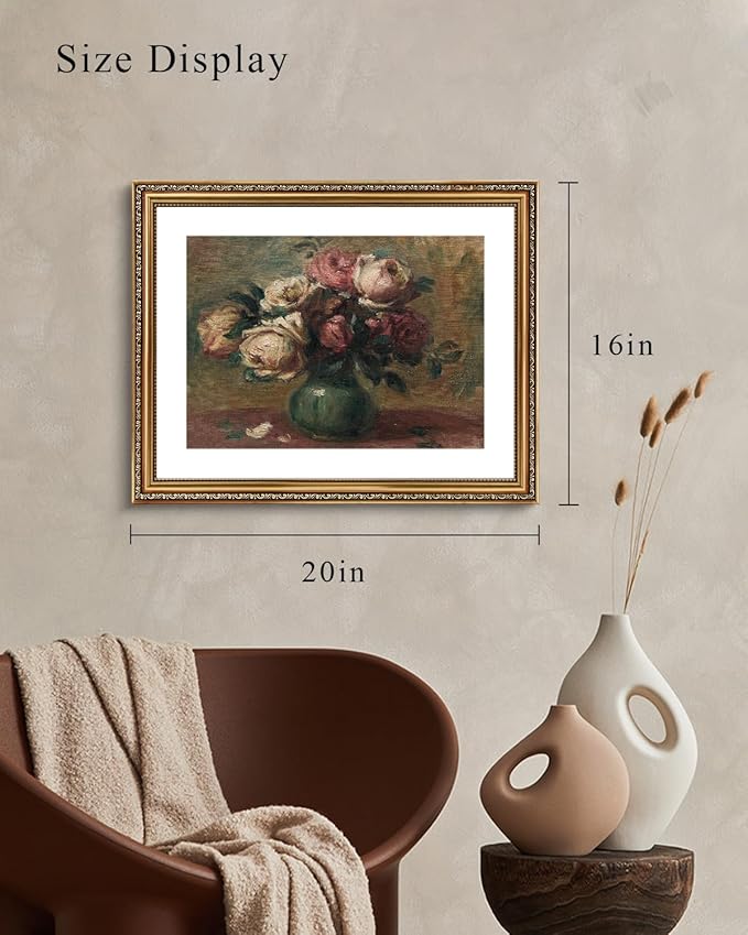 VIYYIEA Gold Framed Wall Art Canvas Print Home Decor Flower Art Vintage Botanical Prints Rustic Farmhouse Wall Decor Mid Century Art Prints Floral Room Decor Wall Pictures Living Room Bedroom 16x20in