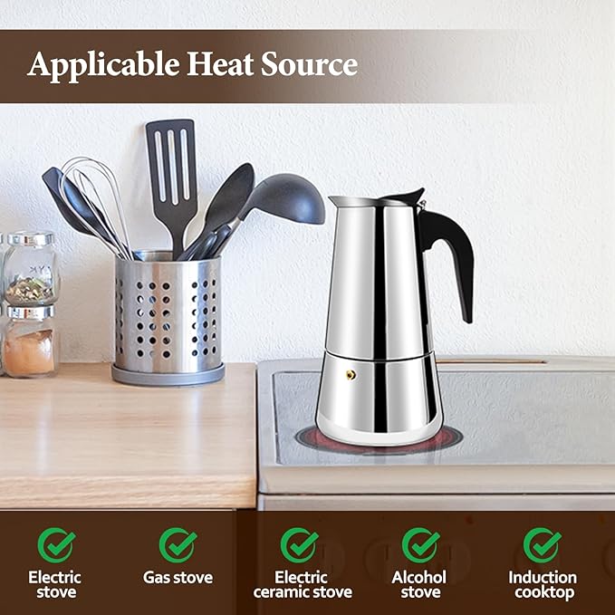 12 Cup Moka Pot Percolator Italian Coffee Maker 600ml Stovetop Espresso Mocha Stainless Steel Greca Coffee Maker Classic Cafe Makers Suitable for Induction Cookers Ceramic Stoves Straight