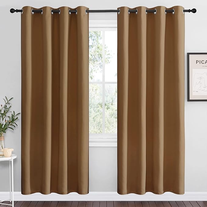 NICETOWN Sleek Blackout Curtains 78 inches Length for Windows, Noise Reducing and Block Draft Panels for Door Doorway Laundry Office Luxury Decor Theme (2 Panels, Gold Brown, W55 x L78 -Inch)