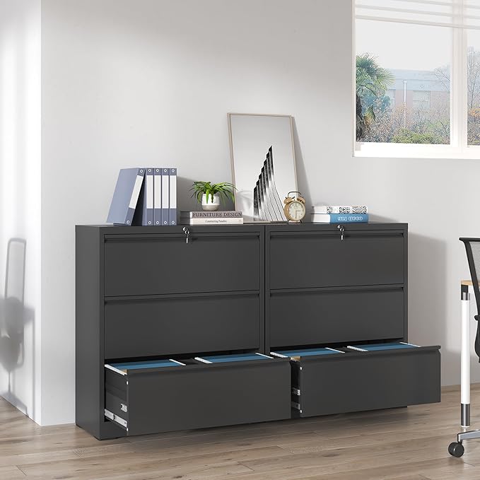 3 Drawer Lateral File Cabinets with Lock,Metal Lateral Filing Cabinet for Home Office,Wide Steel Storage Cabinet Commercial Drawer Cabinets for Legal/Letter/A4 Size Files Assembly Required
