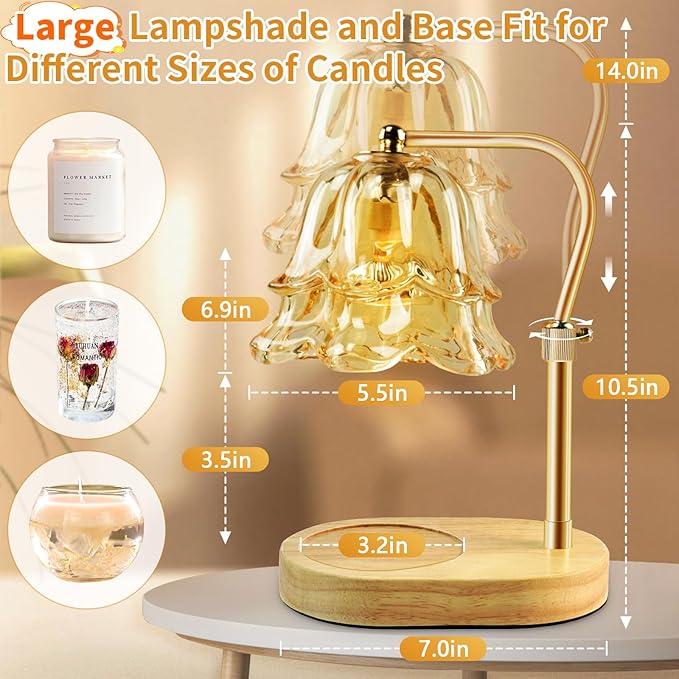 Candle Warmer Lamp with Timer Dimmer: Flower Large Wax Melt Warmer with 2 Bulbs for Scented, Height Adjustable Home Decor House Warming Birthday for Women Mom