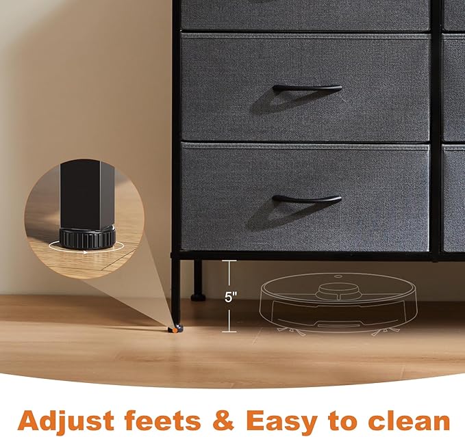 Sweetcrispy 6 Drawer Dresser for Bedroom, Fabric Chest of Drawers Dressers, Storage Tower Unit with Fabric Bins, Bedroom Dresser for Closet, Living Room, Hallway, Wood Top, Steel Frame, Grey