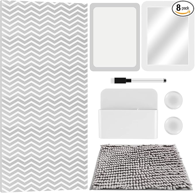 Locker Accessories Kit Back to School Essentials Include Magnetic Wallpaper Mirror Locker Carpet Whiteboard with Dry Erase Marker and Locker Organizer Supplies for Girls School Office (Gray, White)