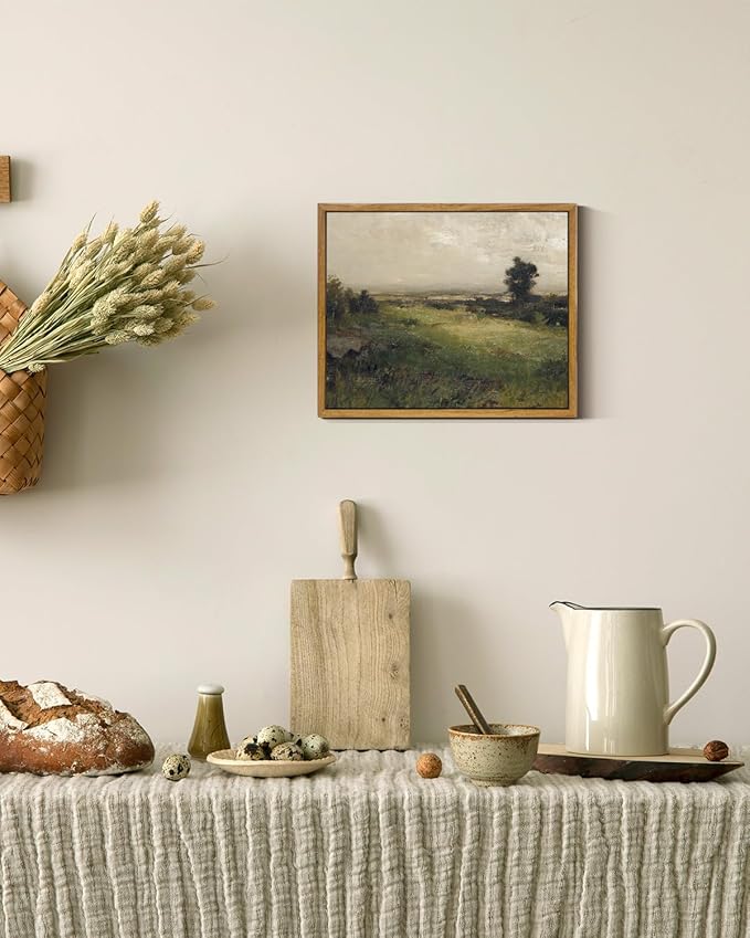InSimSea Framed Canvas Wall Art Vintage Decor, Farmhouse Wall Art for Living Room, Wild Field Landscape Wall Artwork for Bedroom, Country Wall Decoration Traditional Scenic Pictures for Bathroom, 9"x11"