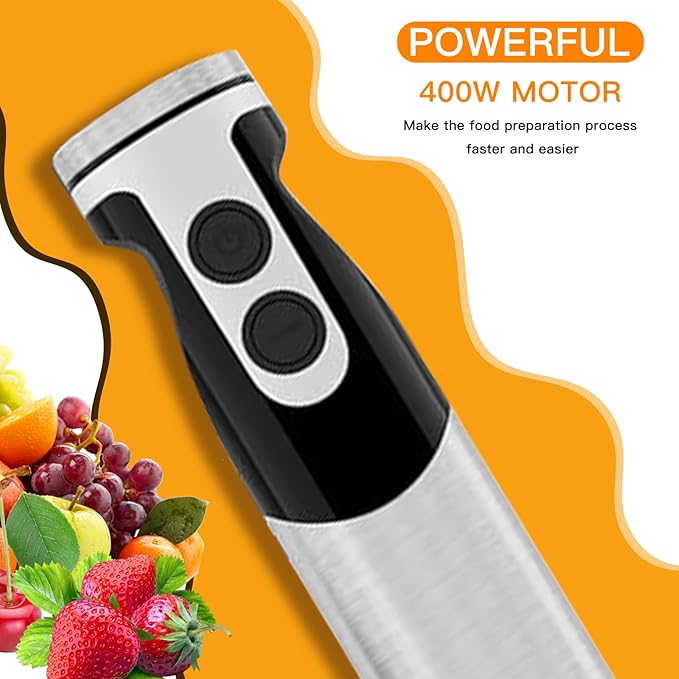 MegaWise Pro Titanium Reinforced 5-in-1 Immersion Hand Blender, Powerful Motor with 80% Sharper Blades, 12-Speed Corded Blender, Including 500ml Chopper, 600ml Beaker, Whisk and Milk Frother (Black)