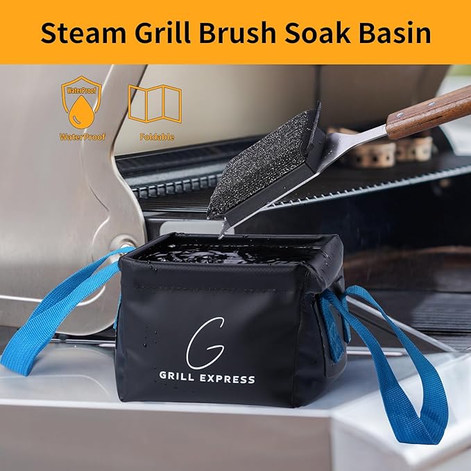 Collapsible Water Bucket for Grill Brush Heads, Durable Dunk Tank for Stainless-Steel Grates and Steam Grills (Bucket Only, No Brush Included)