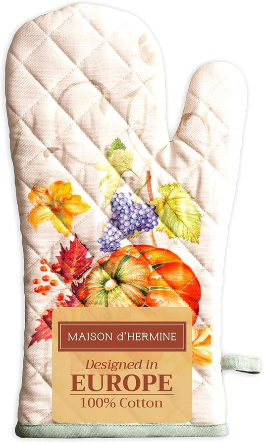 Maison d' Hermine Oven Gloves 100% Cotton Oven Mitt 7" x 13" with Loop Heat Resistant BBQ Cooking Gloves for Thanksgiving Christmas Decorations Baking Handling Hot Pans (Pack of 1, Lumina)