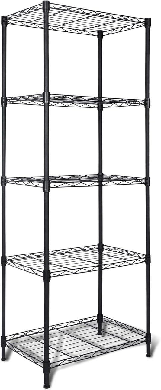 Whitmor 5 Tier Storage Shelves, Heavy Duty Metal Shelving, 400 lbs Capacity per Shelf, 2000 lbs Total, Easy Assembly for Kitchen, Garage, Plant, 18" L x 12" W x 50" H, Black