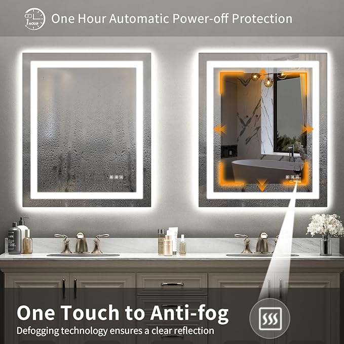 LED Mirror for Bathroom, 30x36 Inch Backlit + Front Lighted Bathroom Vanity Mirror with Lights for Wall, Double Light Strips, 3 Colors, Shatter-Proof, Anti-Fog and Brightness Memory