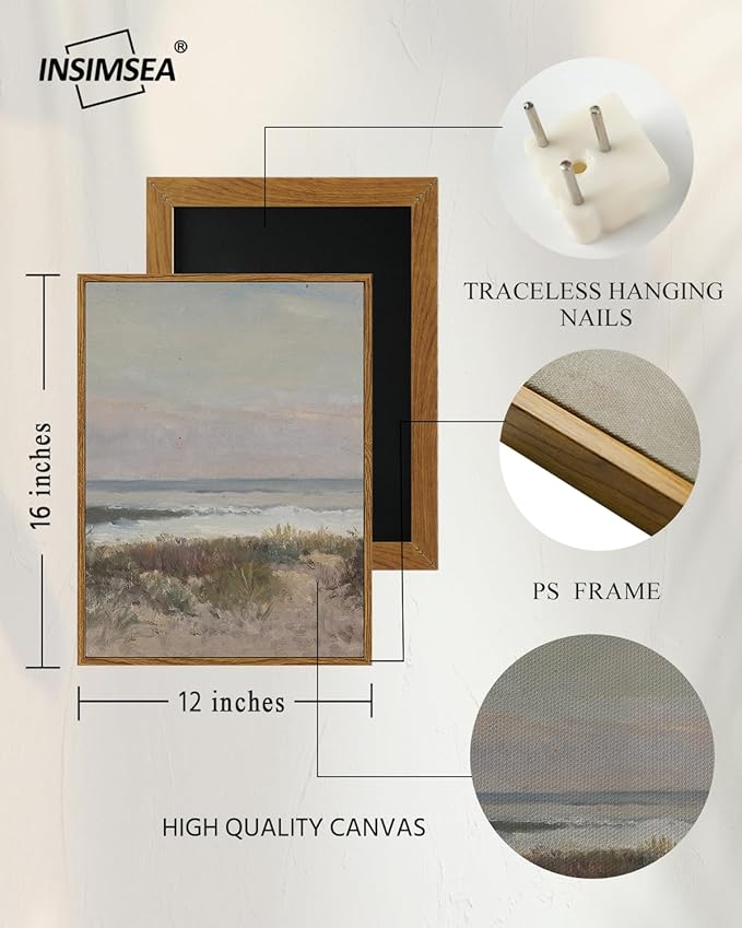 InSimSea Framed Wall Art for Living Room Decor Classical Coastal Scenery Bathroom Pictures Wall Decorations Farmhouse Kitchen Office Bathroom Art Wall Decor 12x16in