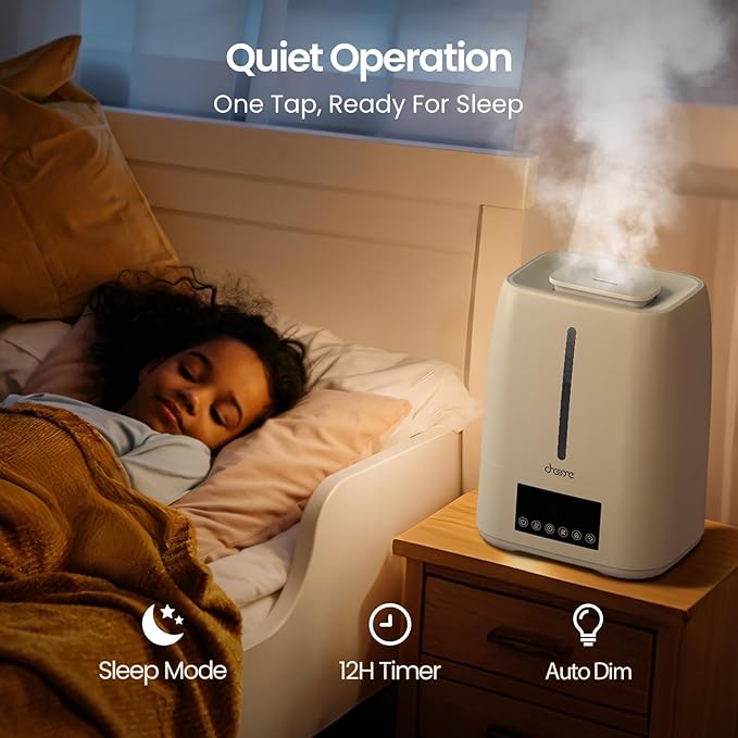 6L Top Fill Ultrasonic Humidifier - Cool and Warm Mist for Bedroom, Baby, Large Rooms & Plants, Smart Humidity Control, Aroma Diffuser, Night Light, 12H Timer, Quiet, White