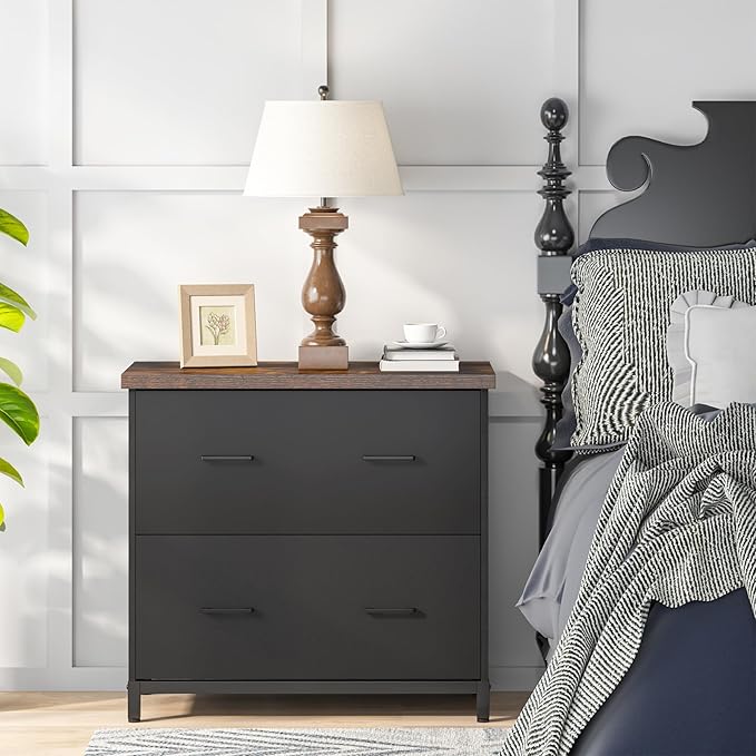 Tribesigns 2-Drawer File Cabinet, Wood Lateral Filing Cabinet for Home Office, A4, Letter Size, Brown and Black