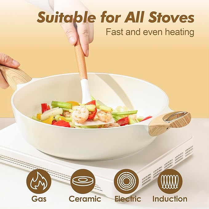 SENSARTE Ceramic Cookware Sets, Pots and Pans Set Non stick, 14-Piece Induction Cookware, Non toxic Healthy Non Stick Kitchen Cooking Set, with Frying Pans Set, PFAS PTFE PFOA PFOS Free