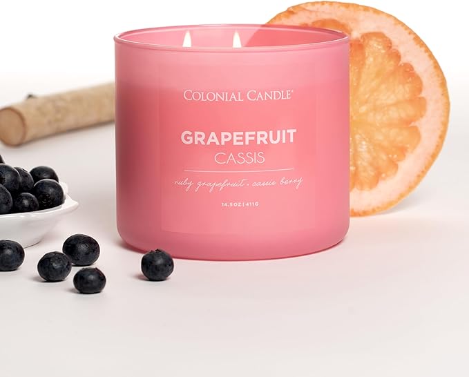Colonial Candle Pop of Color Grapefruit Cassis 14.5 Oz Scented Matt Glass Jar Candle,Three Premium Cotton Wicks