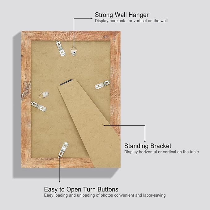 6x9 Picture Frame Set of 4, High Definition Real Glass Rustic Brown Frame, 6 x 9 Photo Frames for Tabletop Display and Wall Mounting