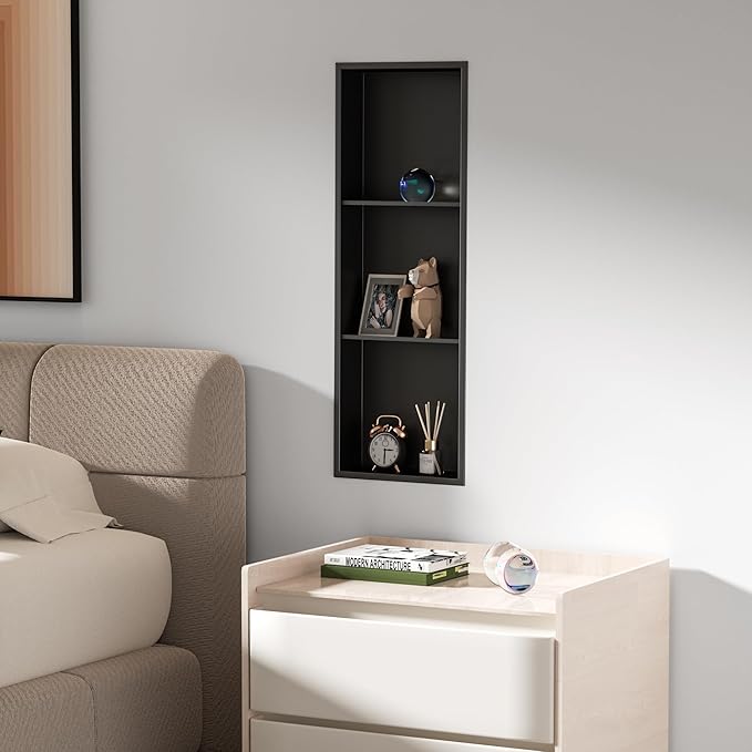 Stainless Steel Shower Niche 12" X 36", No Tile Needed Wall Niche Three-Tier, Recessed Shower Shelf for Bathroom Storage, Matte Black