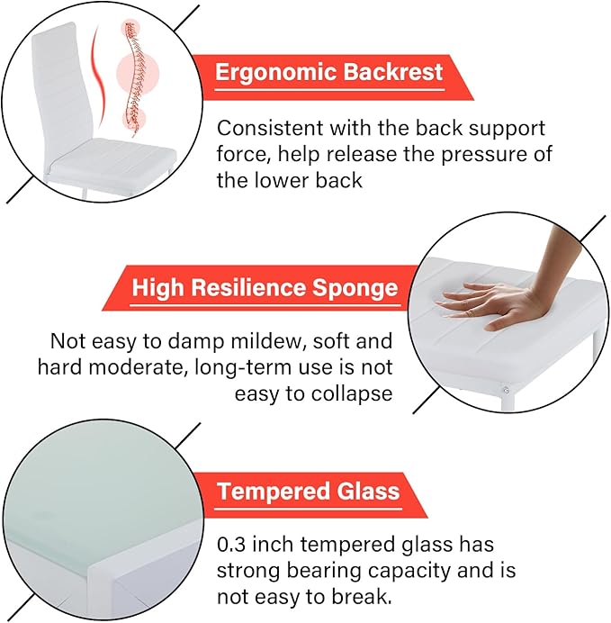 PayLessHere Dining Table Set Glass for Small Spaces Kitchen Table and Chairs for 4 Table with Chairs Home Furniture Rectangular Modern, White Glass