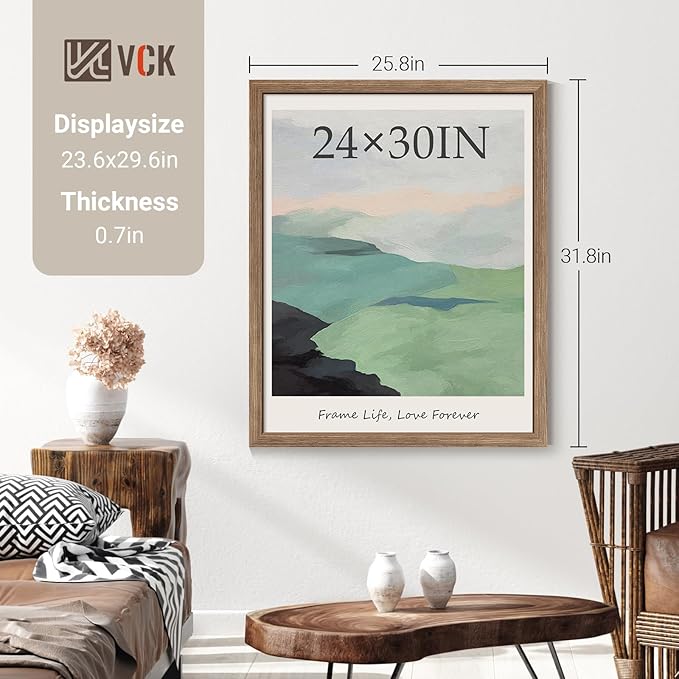 VCK 24x30 Poster Frame Set of 4 - Walnut, Gallery-Quality Wood Picture Frames, 1.1-Inch Wide Border, Polished Plexiglass, Vertical or Horizontal Wall Display for Photo/Art/Prints, Walnut