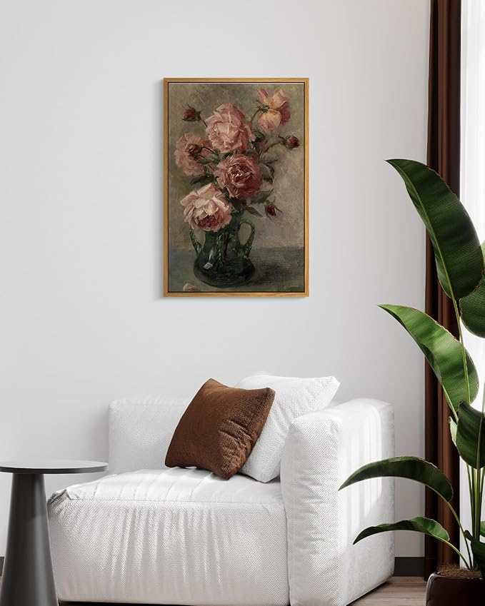 InSimSea Framed Wall Art for Living Room Flower Wall Art Home Decor Roses in Vase Vintage Paintings Large Canvas Prints Botanical Prints Mid Century Modern Decor Farmhouse Bedroom Wall Decor 16x24in