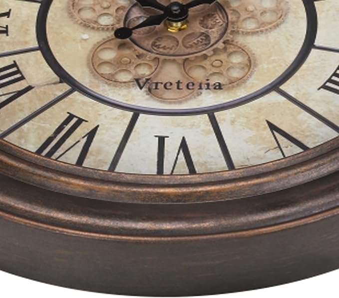 15 Inch Vintage Wall Clock, Silent Non-Ticking Quartz Battery Operated Decorative Clock for Home, Kitchen, Living Room, Dining Room, Office, Aged Bronze Roman Numerals