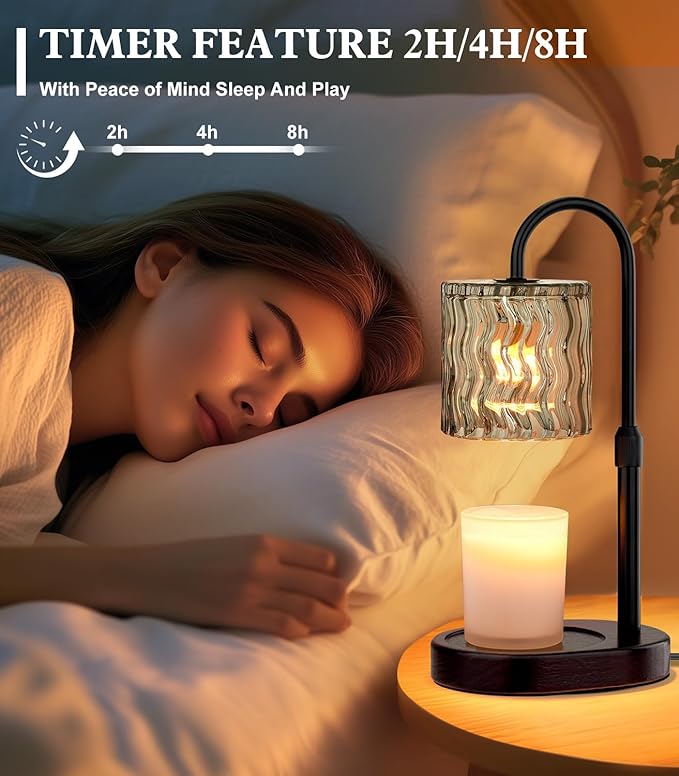 Candle Warmer Lamp Electric Timer: Dimmable Candles Warming Lamps - Height Adjustable Burner Jar - No Flame Scented Melts Wax - All Candle Jars Home Decor Table Light