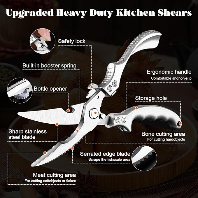 SiXingHardware-Kitchen Pro Shears-Heavy-Duty Stainless Steel Kitchen Scissors For Poultry, Meat, Herbs. Dishwasher Safe, Rust-Proof With Comfortable Grip. Ideal For Chefs And Home Cooking.